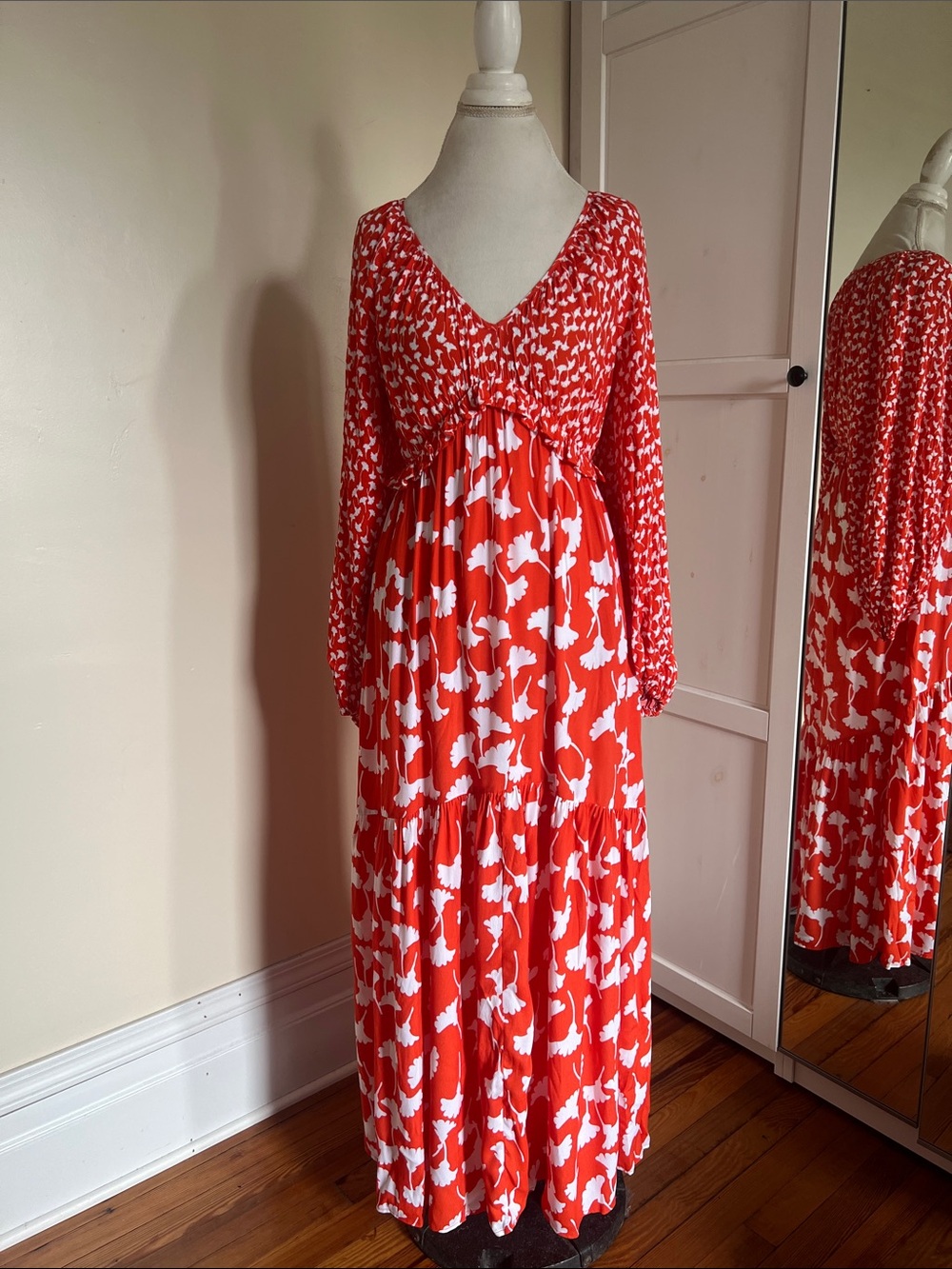 Diane von Furstenberg Target DVF Orange White Ginkgo Leaf Print Maxi Dress XS